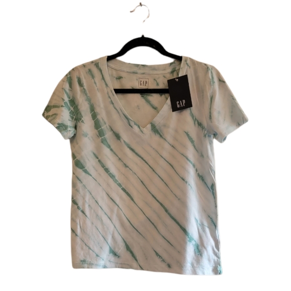 GAP Tops - Teal and White GAP Women's V-Neck Tie Dye T-Shirt